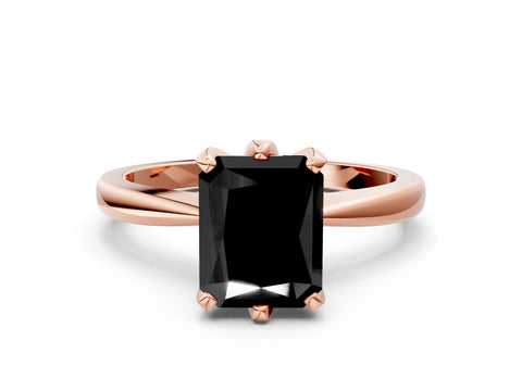 Rose gold Fancy Black Radiant Cut Solitaire Engagement Ring with Six-Prong Setting and Tapered Band