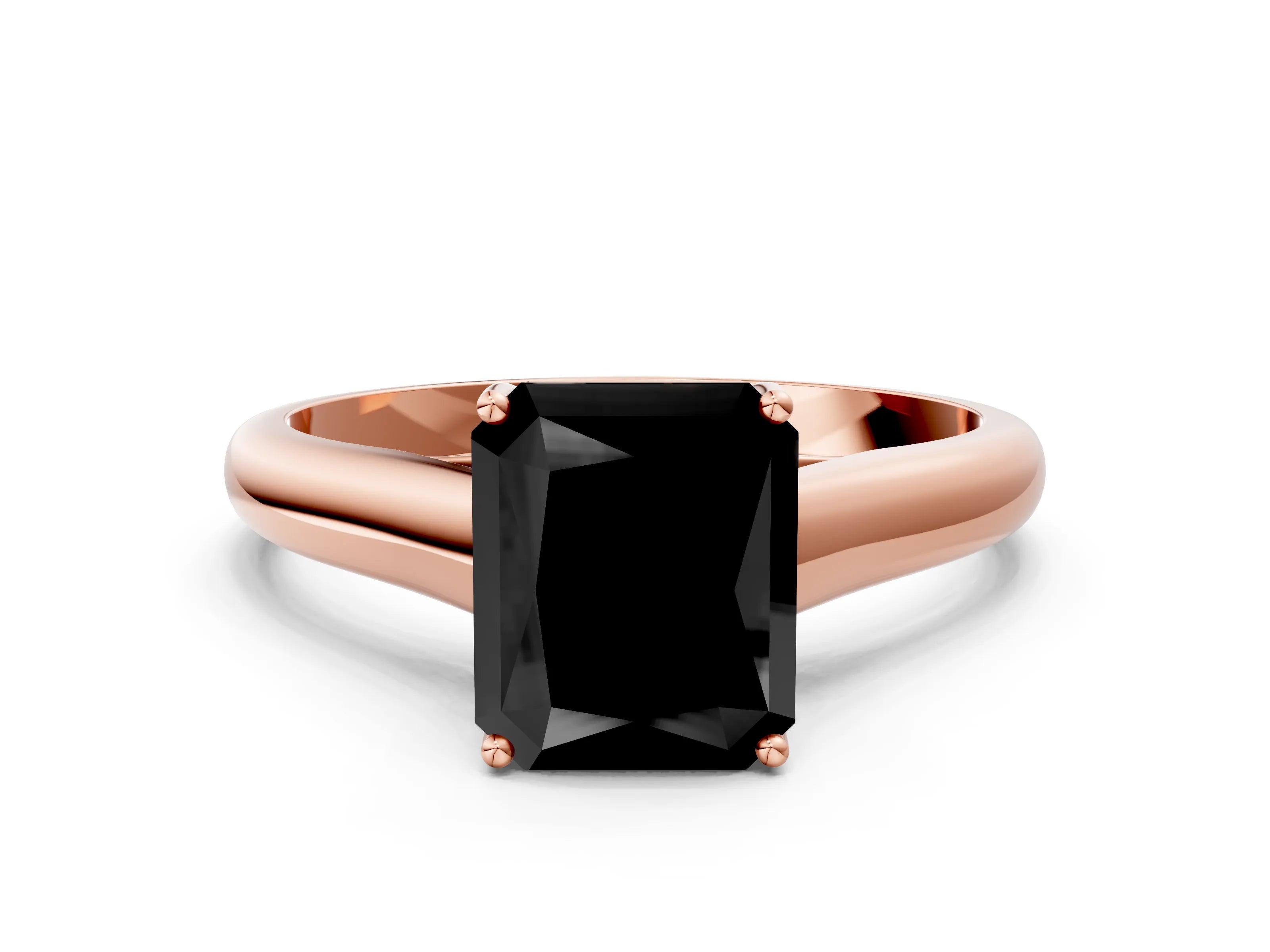 Rose gold Fancy Black Radiant Cut Solitaire Engagement Ring with Tapered Band and Four-Prong Setting_3