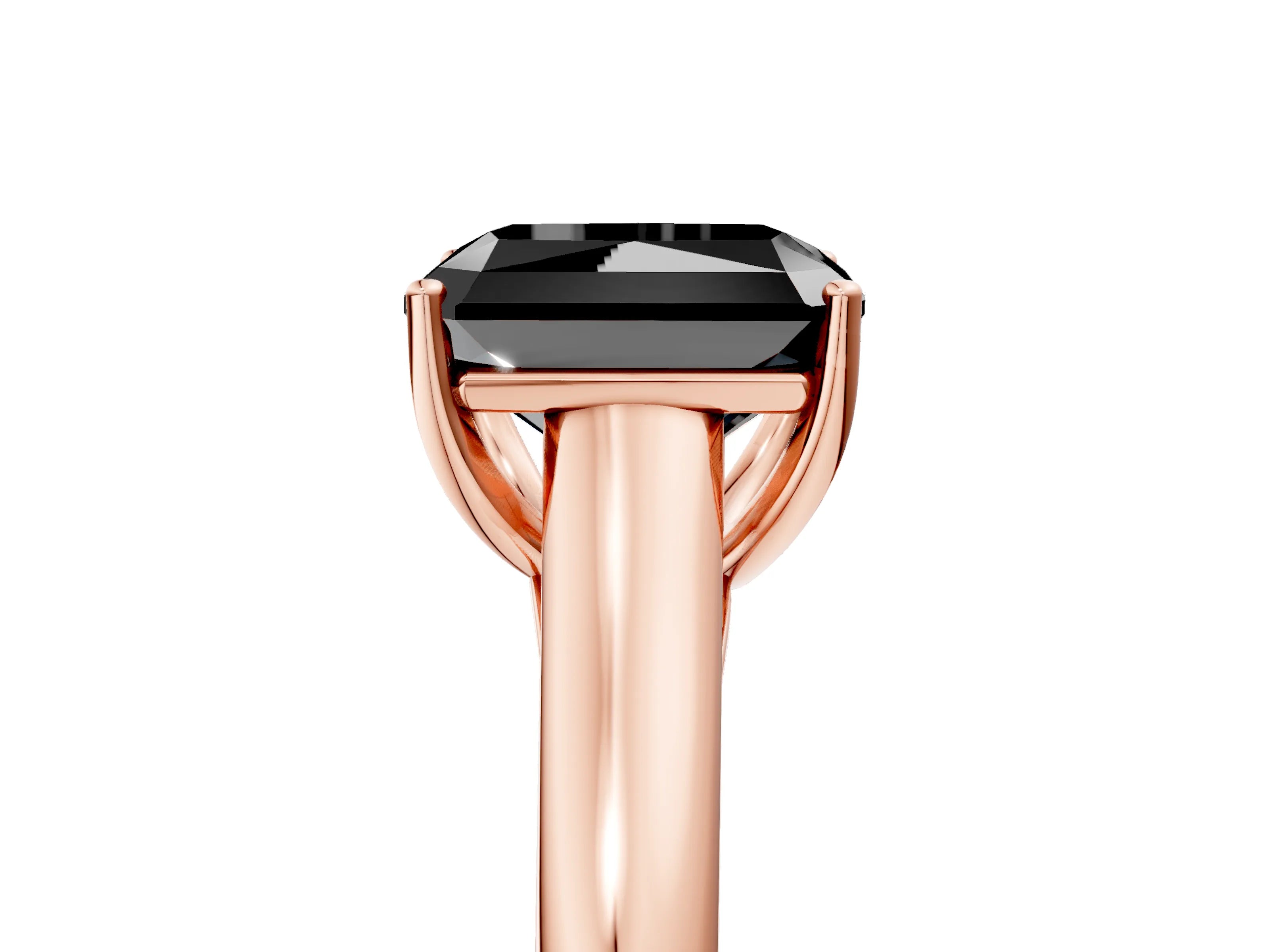 Rose gold Fancy Black Radiant Cut Solitaire Engagement Ring with Tapered Band and Four-Prong Setting_8