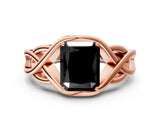 Rose gold Fancy Black Radiant Cut Solitaire Intertwined Band Prong Setting Ring