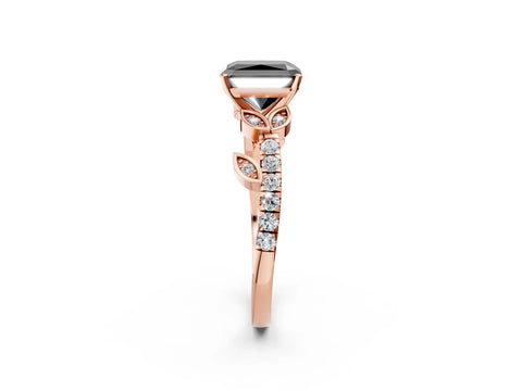 Rose gold Fancy Black Radiant Cut Solitaire Leaf-Inspired Diamond Ring with Pavé Band and Four-Prong Setting_2