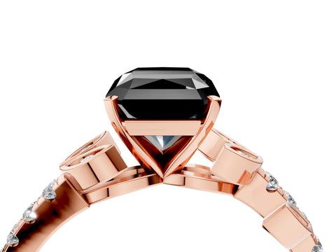 Rose gold Fancy Black Radiant Cut Solitaire Leaf-Inspired Diamond Ring with Pavé Band and Four-Prong Setting_4