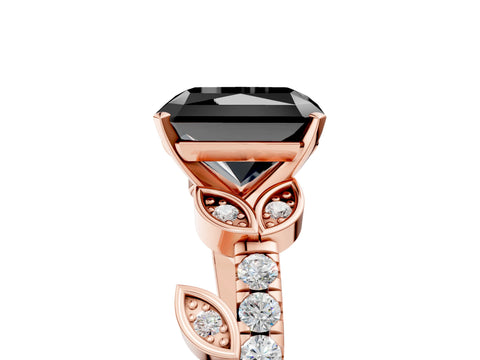 Rose gold Fancy Black Radiant Cut Solitaire Leaf-Inspired Diamond Ring with Pavé Band and Four-Prong Setting_5
