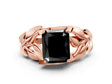 Rose gold Fancy Black Radiant Cut Solitaire Leaf-Inspired Engagement Ring with Prong Setting_12