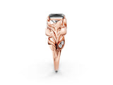 Rose gold Fancy Black Radiant Cut Solitaire Leaf-Inspired Engagement Ring with Prong Setting_14