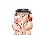 Rose gold Fancy Black Radiant Cut Solitaire Leaf-Inspired Engagement Ring with Prong Setting_17