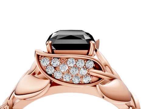 Rose gold Fancy Black Radiant Cut Solitaire Leaf-Inspired Engagement Ring with Prong Setting_4