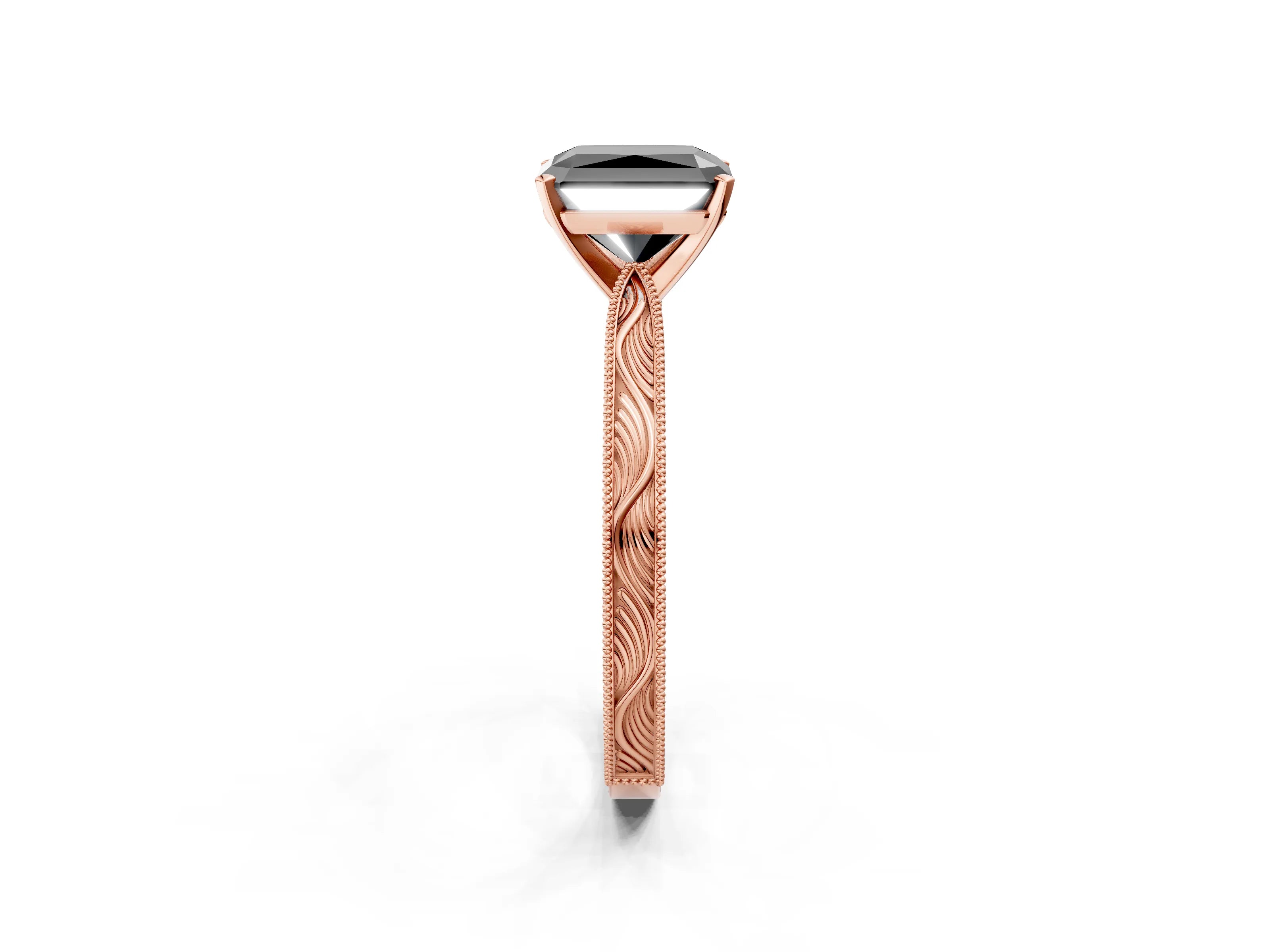Rose gold Fancy Black Radiant Cut Solitaire Milgrain Engraved Band with Four-Prong Setting_2