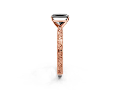 Rose gold Fancy Black Radiant Cut Solitaire Milgrain Engraved Band with Four-Prong Setting_2