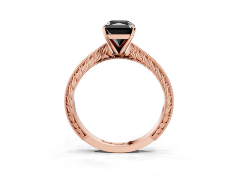 Rose gold Fancy Black Radiant Cut Solitaire Milgrain Engraved Band with Four-Prong Setting_3
