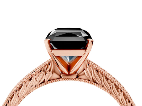 Rose gold Fancy Black Radiant Cut Solitaire Milgrain Engraved Band with Four-Prong Setting_4