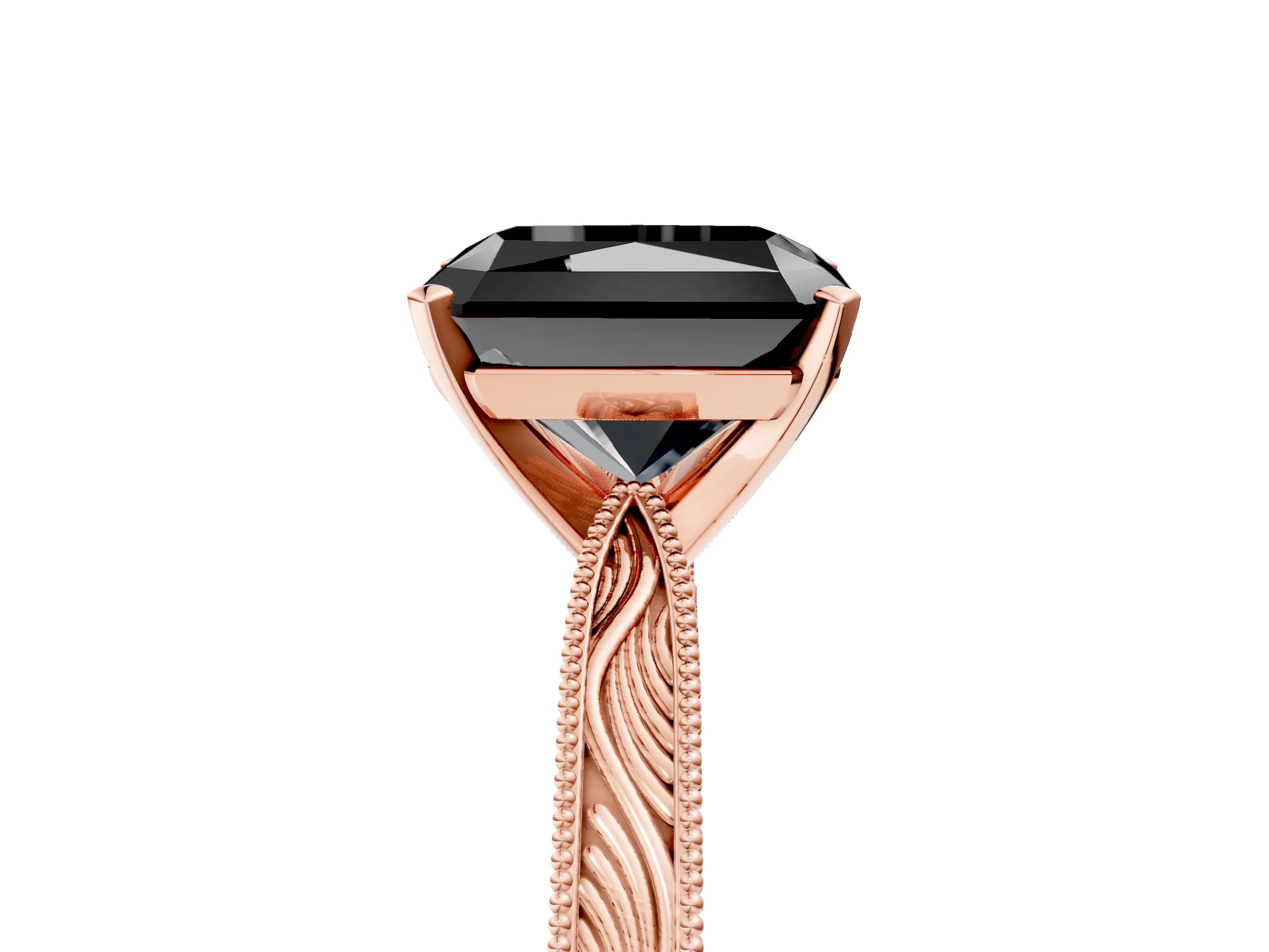 Rose gold Fancy Black Radiant Cut Solitaire Milgrain Engraved Band with Four-Prong Setting_5