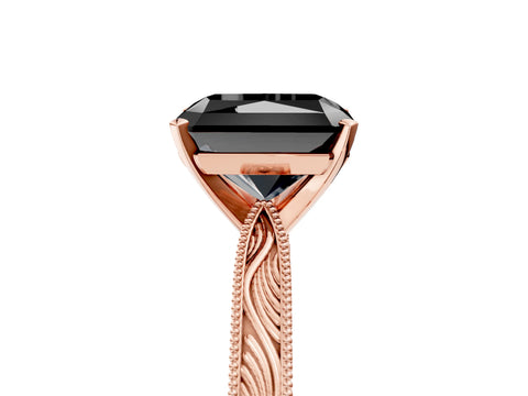 Rose gold Fancy Black Radiant Cut Solitaire Milgrain Engraved Band with Four-Prong Setting_5