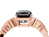 Rose gold Fancy Black Radiant Cut Solitaire Milgrain Leaf Band with Prong Setting_4