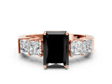 Rose gold Fancy Black Radiant Cut Solitaire Princess Side Stone Engraved Band Prong Setting Ring