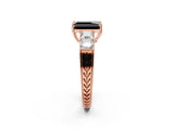 Rose gold Fancy Black Radiant Cut Solitaire Princess Side Stone Engraved Band Prong Setting Ring_2