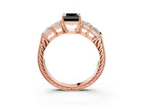 Rose gold Fancy Black Radiant Cut Solitaire Princess Side Stone Engraved Band Prong Setting Ring_3