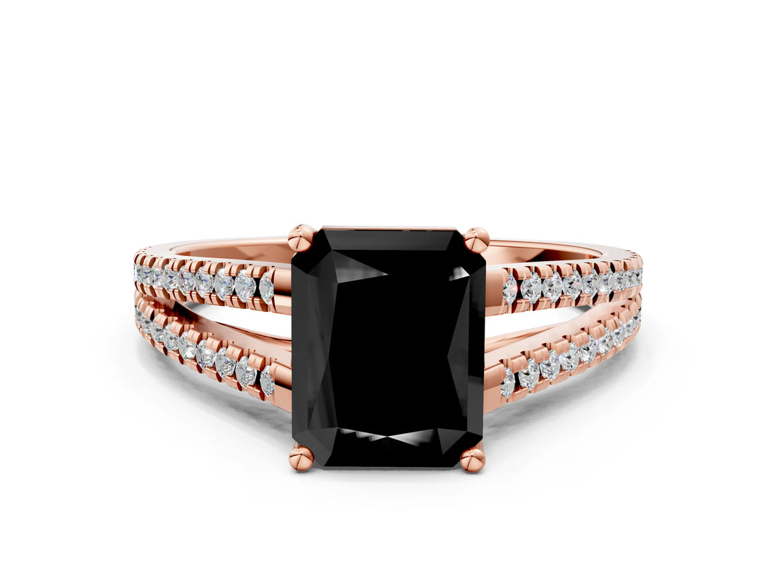 Rose gold Fancy Black Radiant Cut Solitaire Split Shank Pavé Diamond Engagement Ring