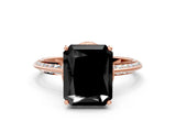 Rose gold Fancy Black Radiant Cut Solitaire Split Shank Pave Diamond Engagement Ring with Four-Prong Setting