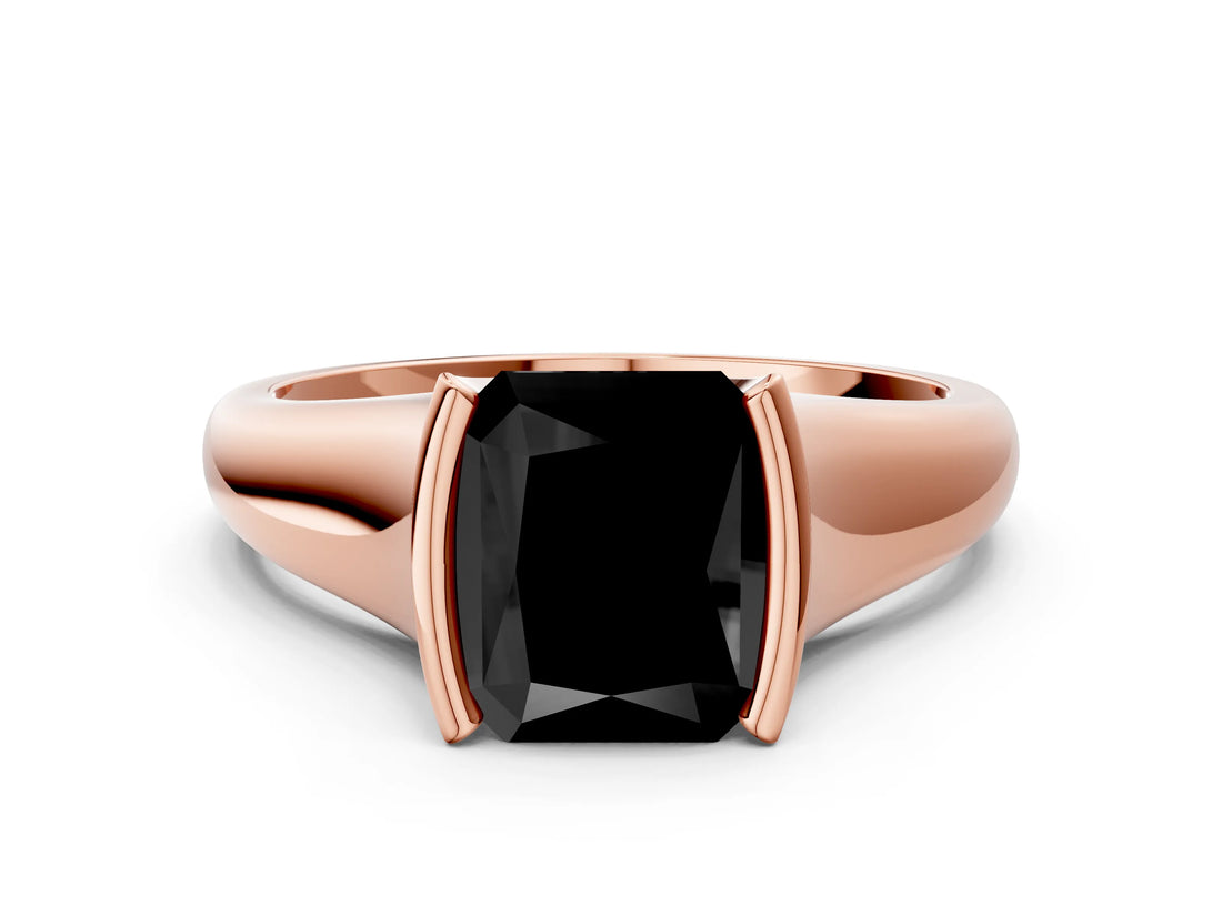 Rose gold Fancy Black Radiant Cut Solitaire Tension Set Diamond Ring with Split Shank Band