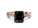 Rose gold Fancy Black Radiant Cut Solitaire Twist Pave Diamond Engagement Ring with Prong Setting