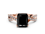 Rose gold Fancy Black Radiant Cut Solitaire Twist Pave Diamond Engagement Ring with Prong Setting_24