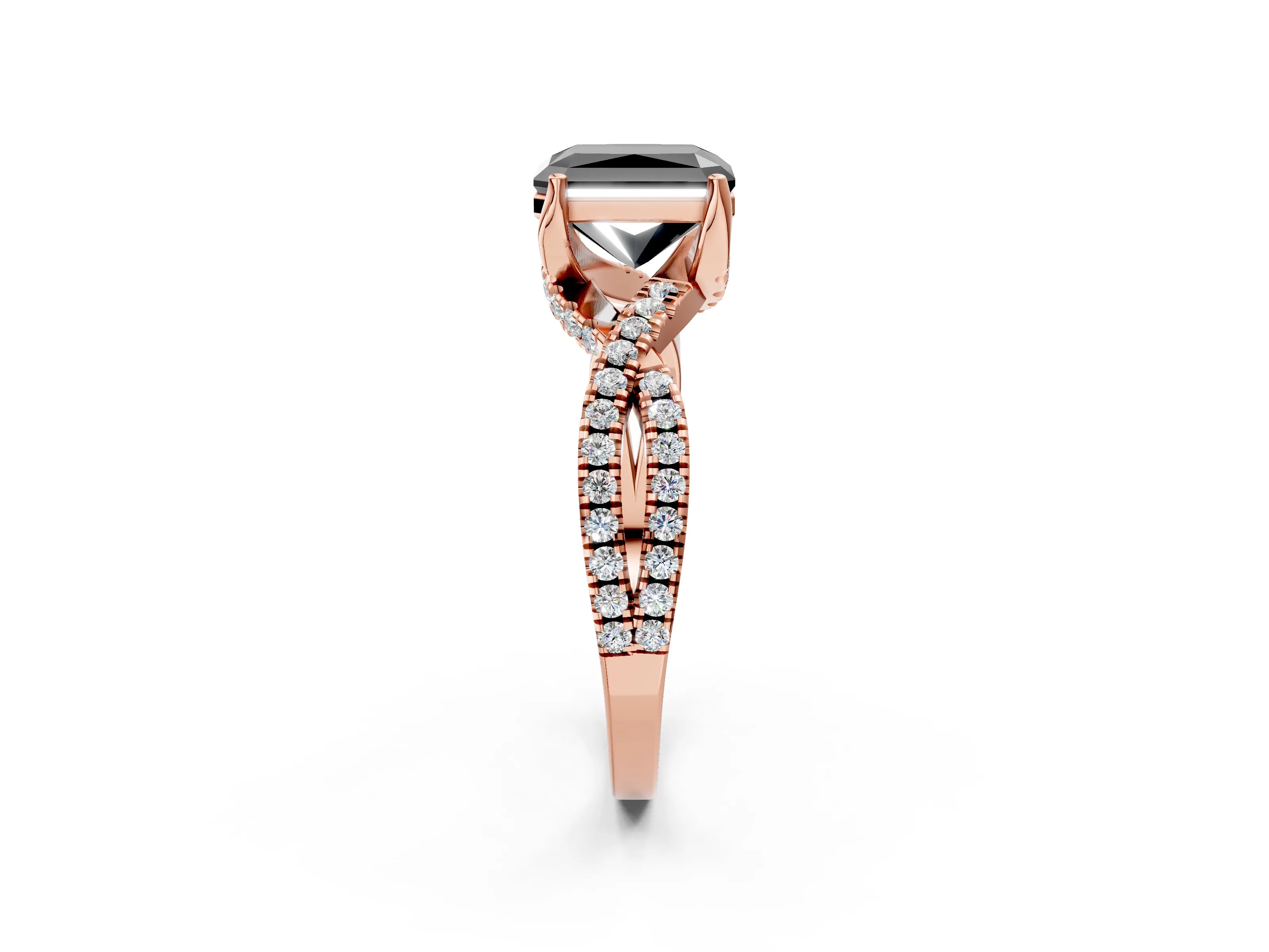 Rose gold Fancy Black Radiant Cut Solitaire Twist Pave Diamond Engagement Ring with Prong Setting_26