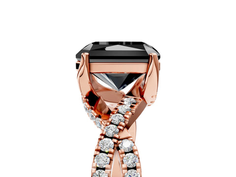 Rose gold Fancy Black Radiant Cut Solitaire Twist Pave Diamond Engagement Ring with Prong Setting_29