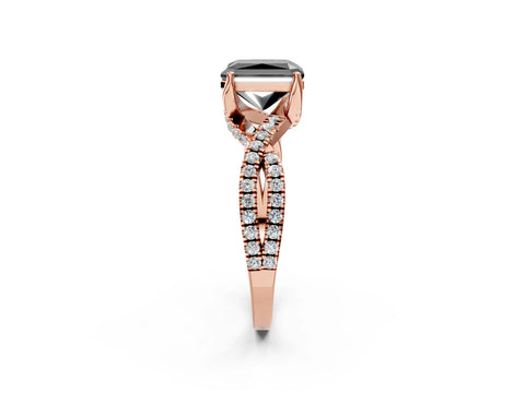 Rose gold Fancy Black Radiant Cut Solitaire Twist Pave Diamond Engagement Ring with Prong Setting_2