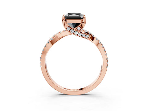 Rose gold Fancy Black Radiant Cut Solitaire Twist Pave Diamond Engagement Ring with Prong Setting_3