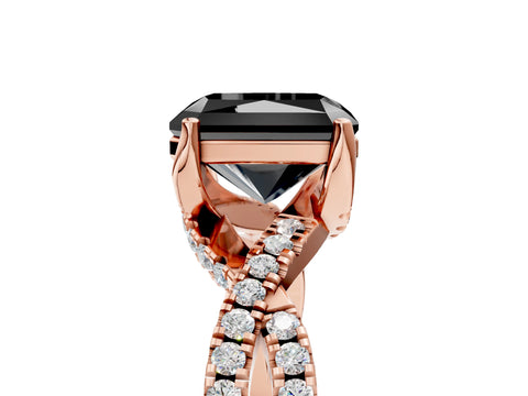 Rose gold Fancy Black Radiant Cut Solitaire Twist Pave Diamond Engagement Ring with Prong Setting_5
