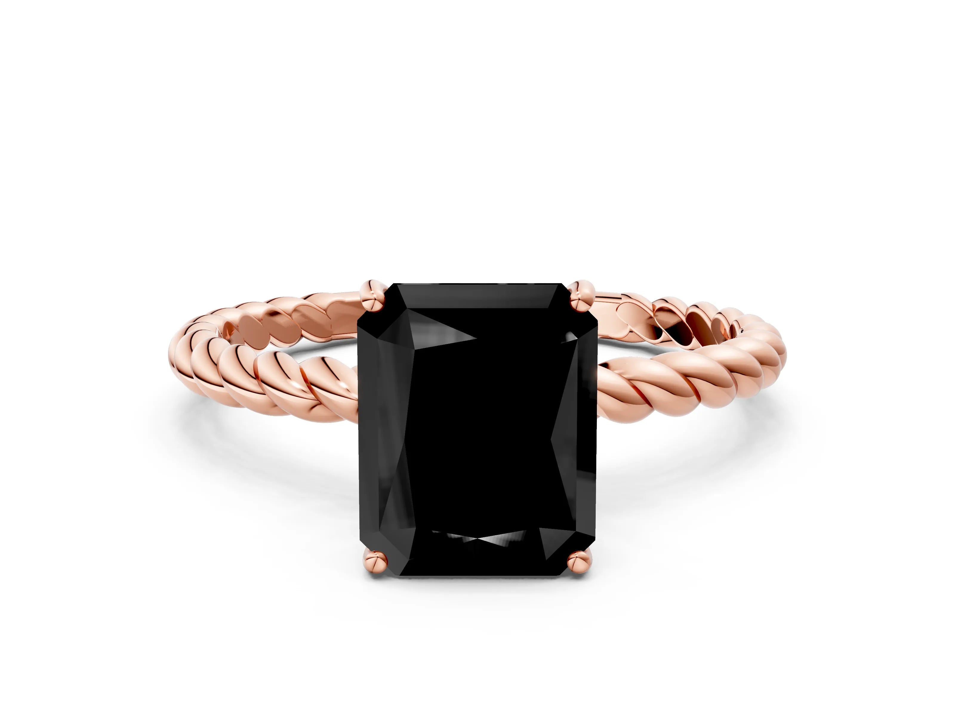 Rose gold Fancy Black Radiant Cut Solitaire Twisted Band 4-Prong Ring