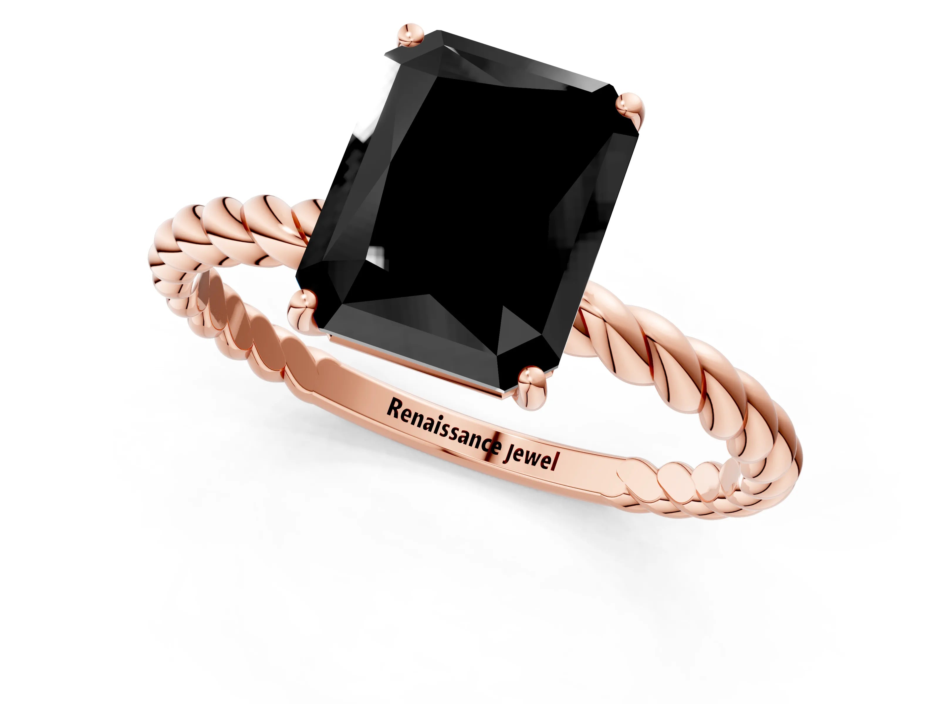 Rose gold Fancy Black Radiant Cut Solitaire Twisted Band 4-Prong Ring_1