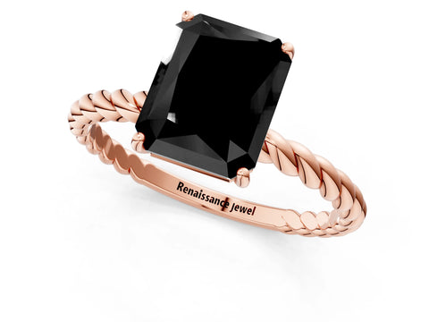 Rose gold Fancy Black Radiant Cut Solitaire Twisted Band 4-Prong Ring_1