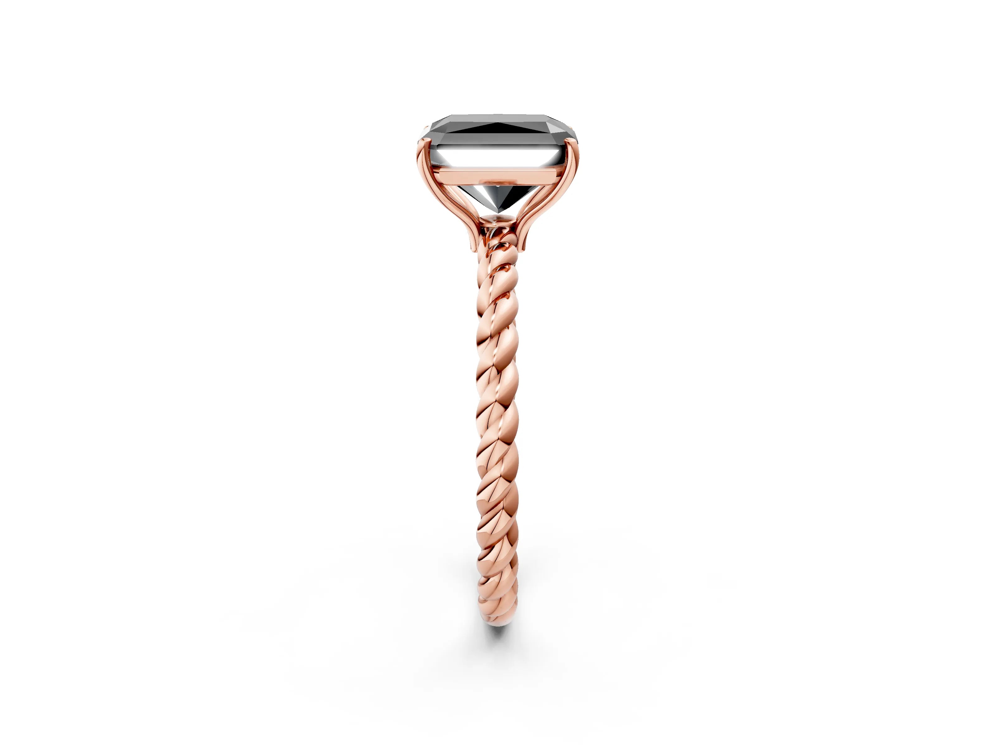 Rose gold Fancy Black Radiant Cut Solitaire Twisted Band 4-Prong Ring_2