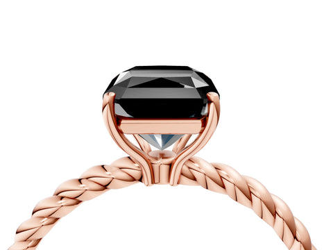 Rose gold Fancy Black Radiant Cut Solitaire Twisted Band 4-Prong Ring_4