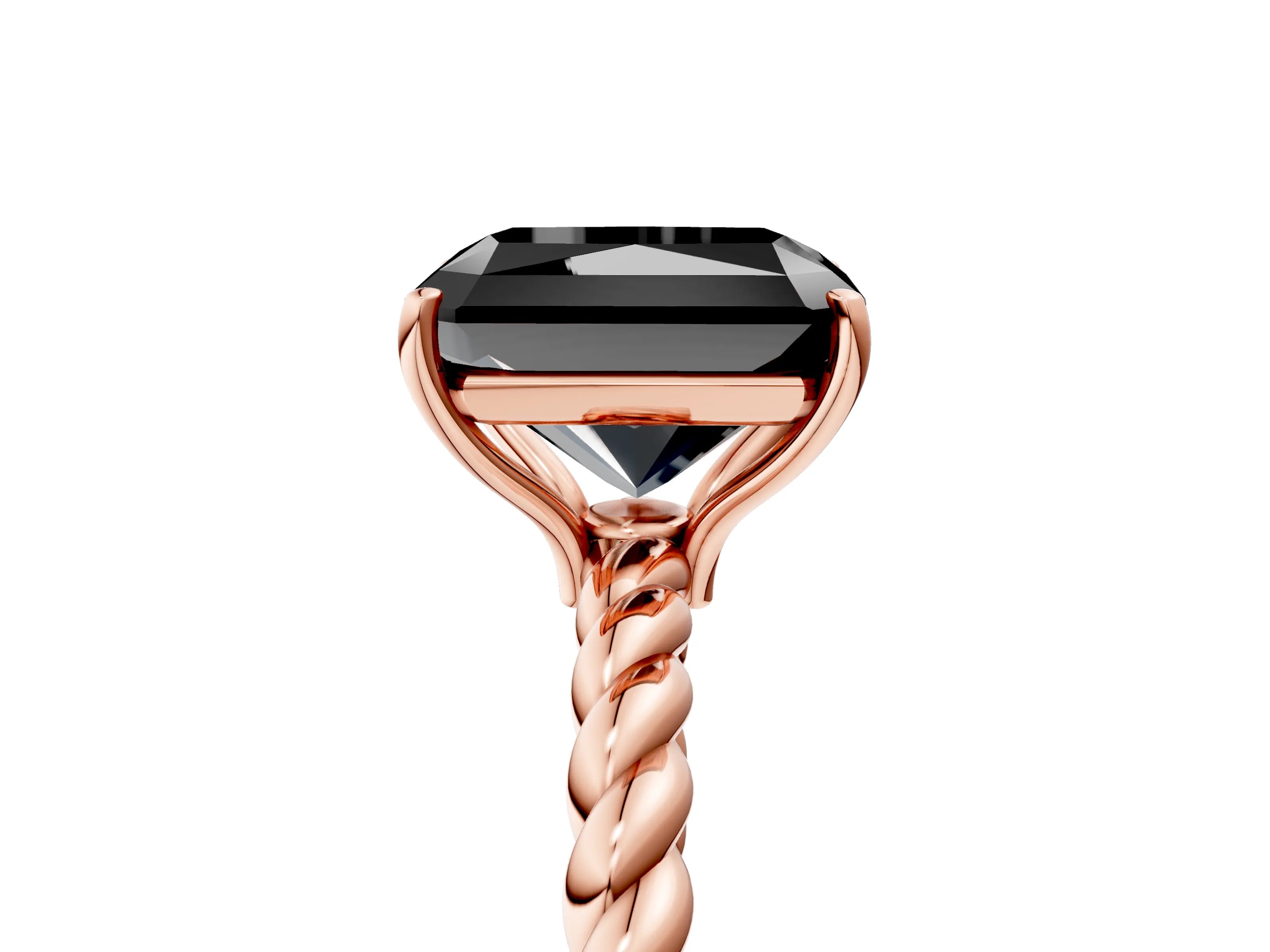 Rose gold Fancy Black Radiant Cut Solitaire Twisted Band 4-Prong Ring_5