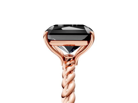 Rose gold Fancy Black Radiant Cut Solitaire Twisted Band 4-Prong Ring_5