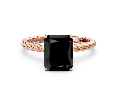 Rose gold Fancy Black Radiant Cut Solitaire Twisted Band 4-Prong Ring
