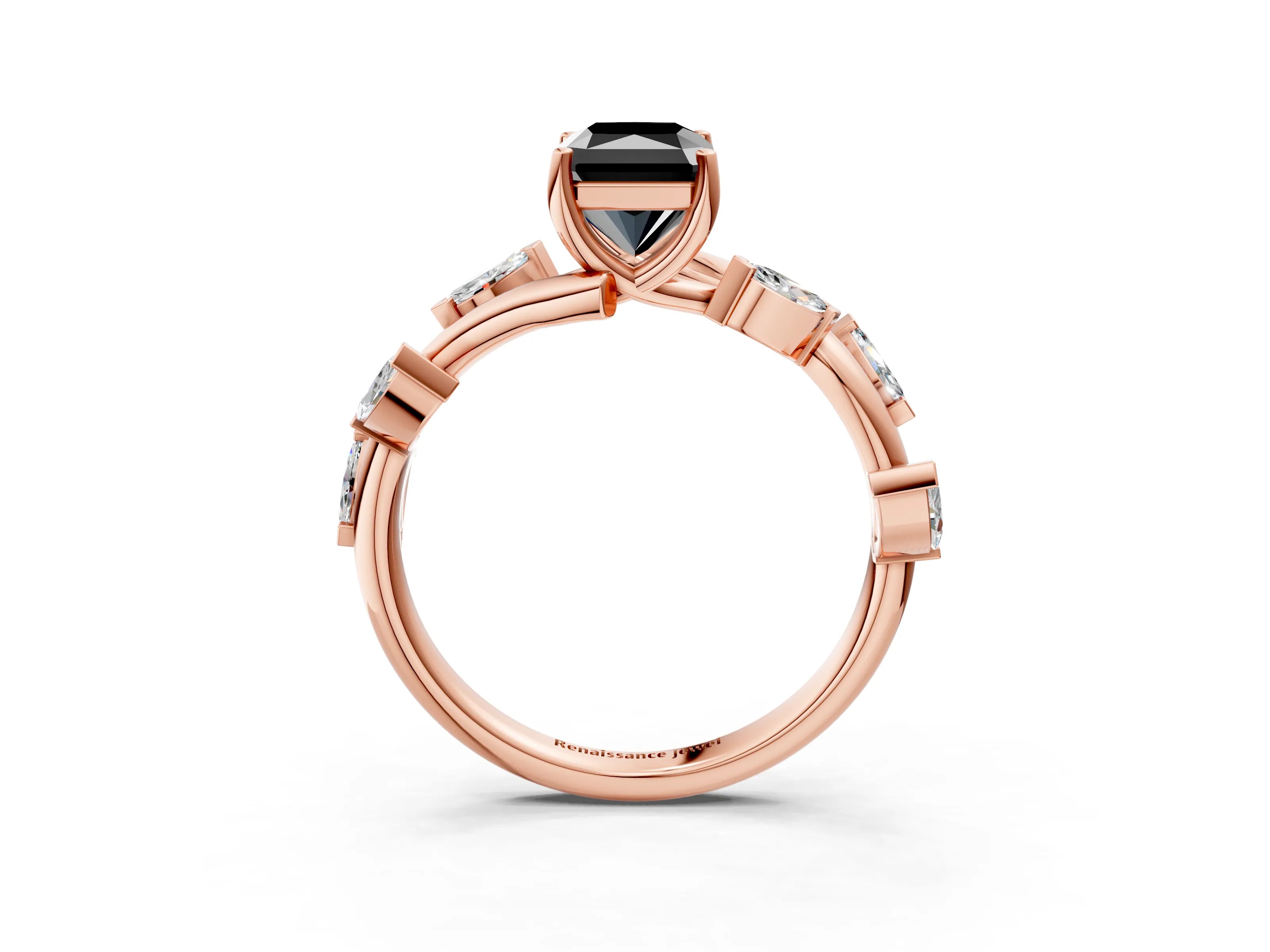Rose gold Fancy Black Radiant Cut Solitaire Twisted Band Marquise Accent Prong Setting Ring_3
