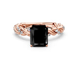 Rose gold Fancy Black Radiant Cut Solitaire Twisted Band with Pavé Accents and Four-Prong Setting