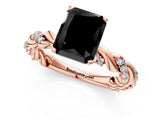 Rose gold Fancy Black Radiant Cut Solitaire Twisted Band with Pavé Accents and Four-Prong Setting_1