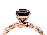 Rose gold Fancy Black Radiant Cut Solitaire Twisted Band with Pavé Accents and Four-Prong Setting_4