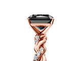 Rose gold Fancy Black Radiant Cut Solitaire Twisted Band with Pavé Accents and Four-Prong Setting_5