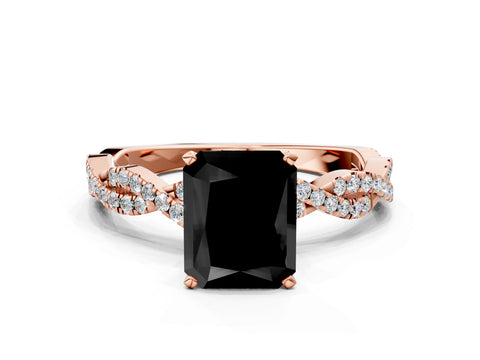 Rose gold Fancy Black Radiant Cut Solitaire Twisted Pave Band with Four-Prong Setting_3