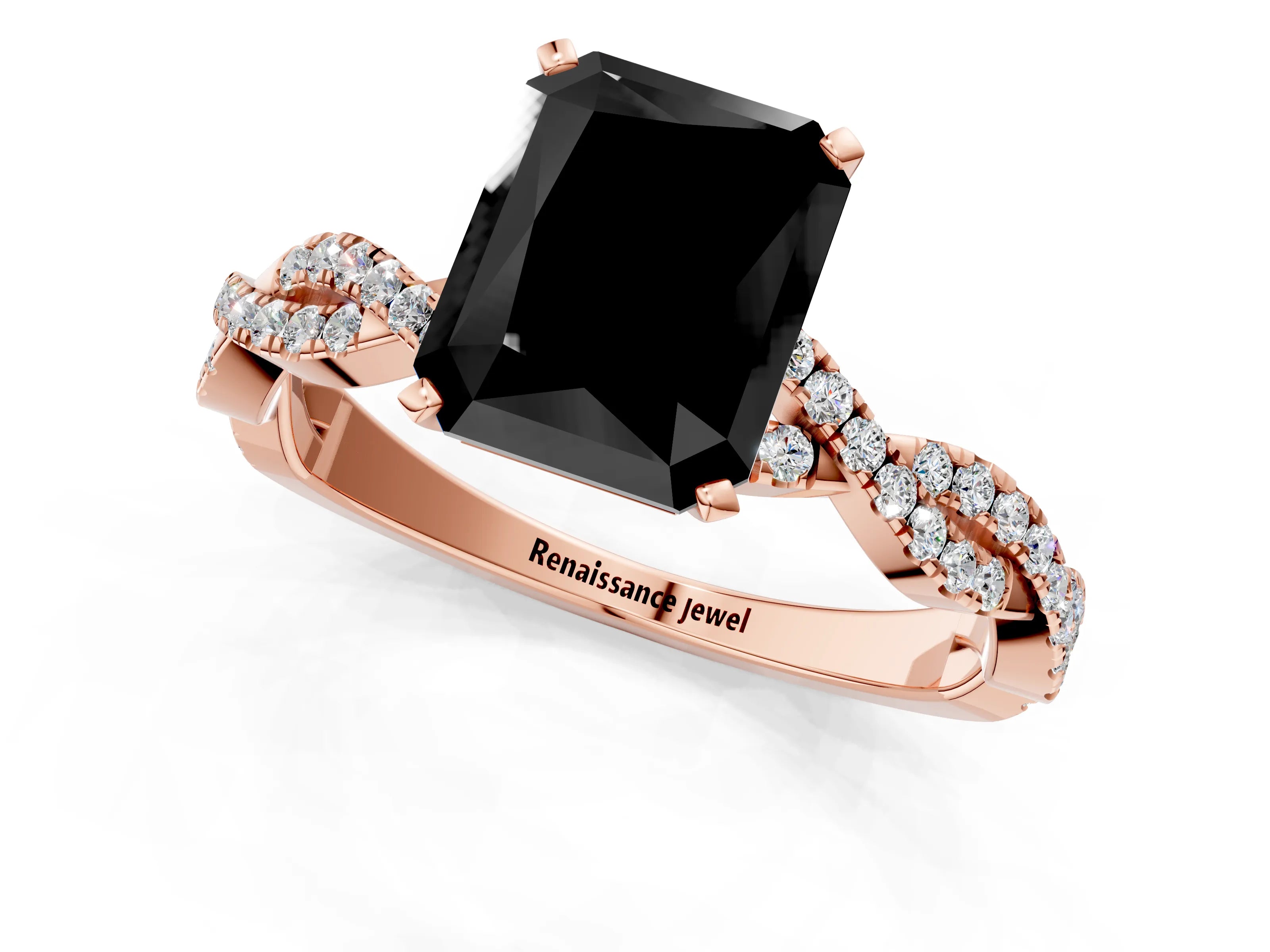 Rose gold Fancy Black Radiant Cut Solitaire Twisted Pave Band with Four-Prong Setting_4