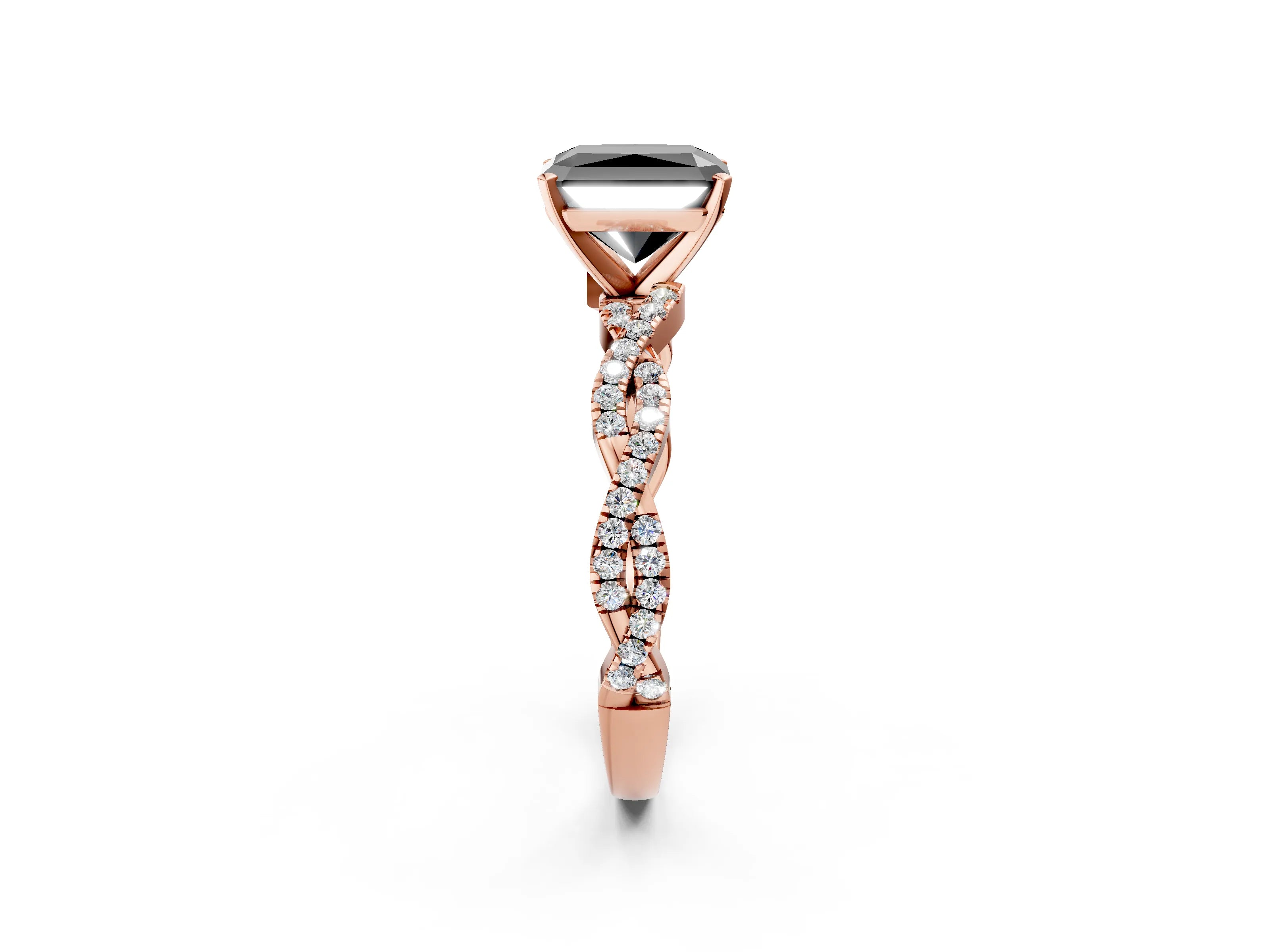 Rose gold Fancy Black Radiant Cut Solitaire Twisted Pave Band with Four-Prong Setting_5