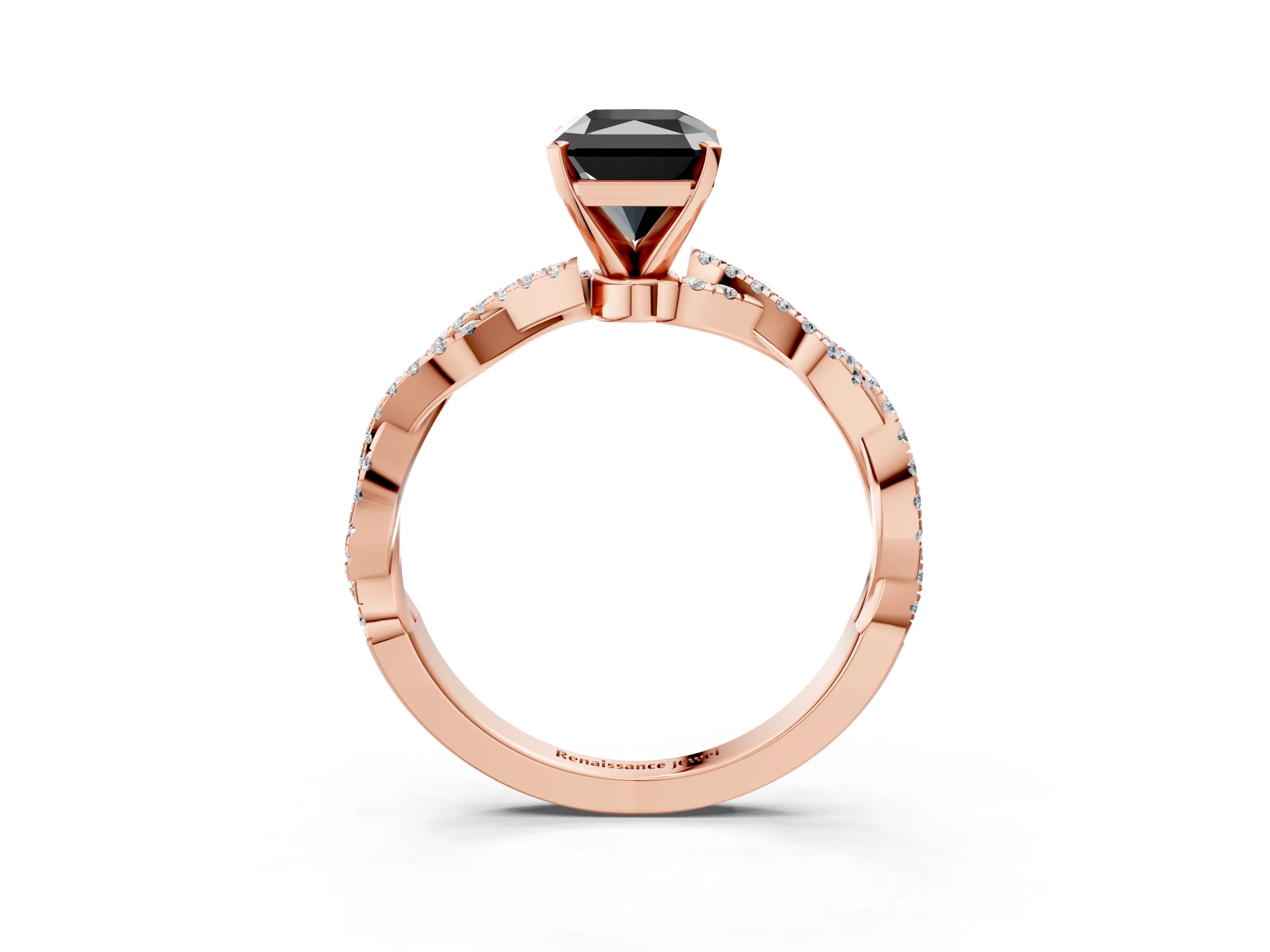 Rose gold Fancy Black Radiant Cut Solitaire Twisted Pave Band with Four-Prong Setting_6