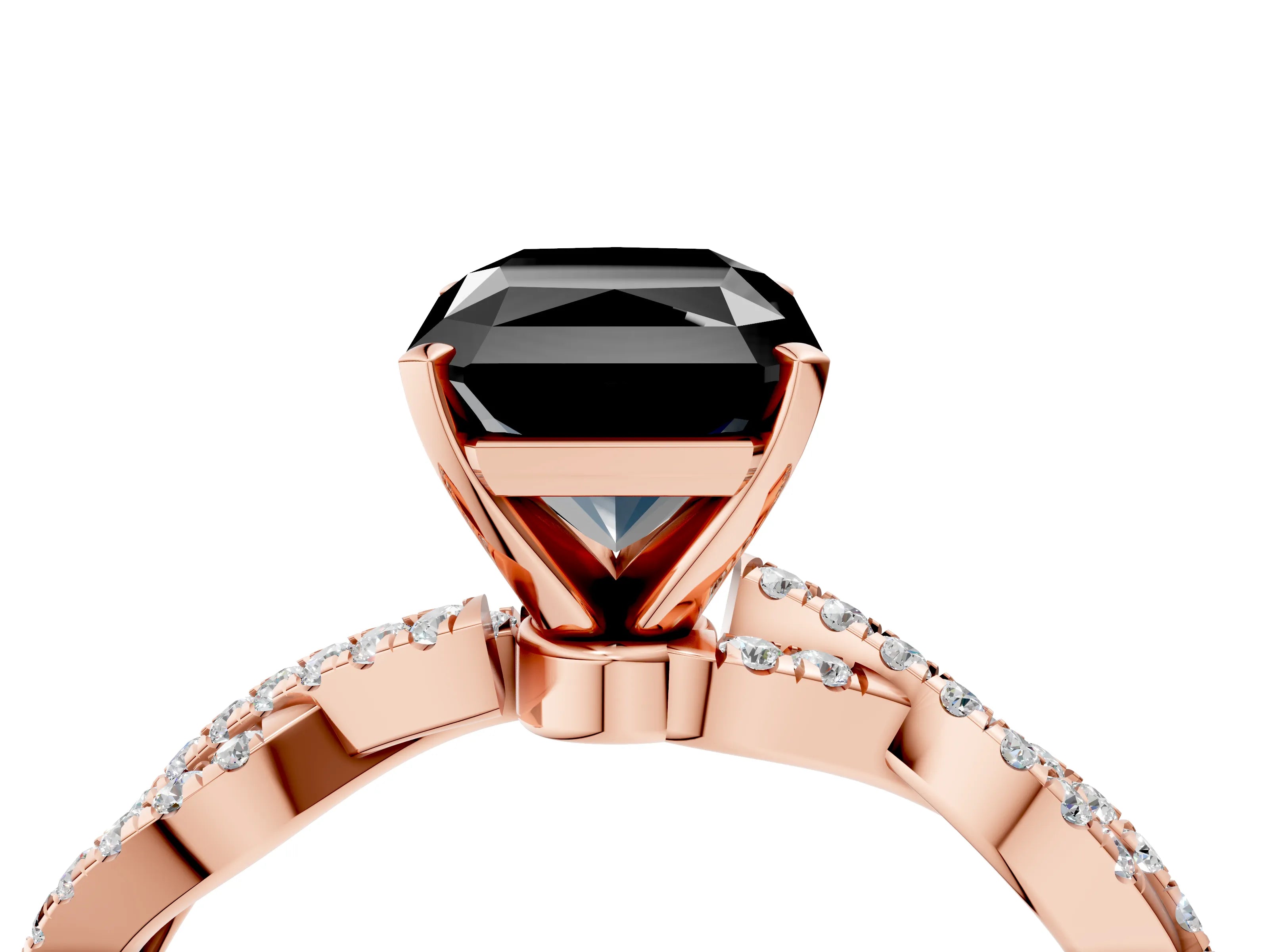 Rose gold Fancy Black Radiant Cut Solitaire Twisted Pave Band with Four-Prong Setting_7