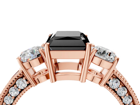 Rose gold Fancy Black Radiant Cut Three-Stone Diamond Ring with Pavé Band and Four-Prong Setting_4
